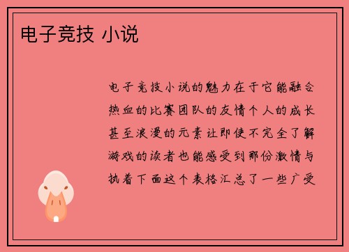电子竞技 小说